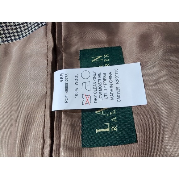 Lauren Ralph Lauren Mens Blazer 48R Brown Houndstooth 100% Wool Sport Coat - Picture 5 of 9